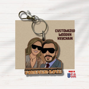 Custom Wooden Keychain With Picture and Name - Two People - Kase 4U Store
