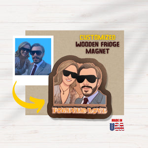 Custom Wooden Fridge Magnet With Picture and Name - Two People - Kase 4U Store