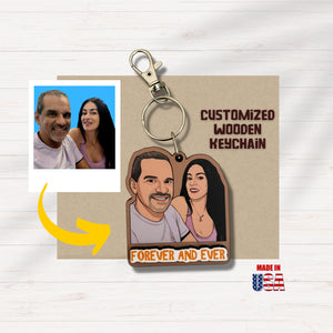 Custom Wooden Keychain With Picture and Name - Two People - Kase 4U Store