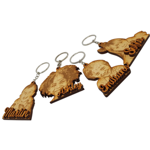 Custom Engraved and Cut Wooden Keychain with Picture and Name - Kase 4U Store