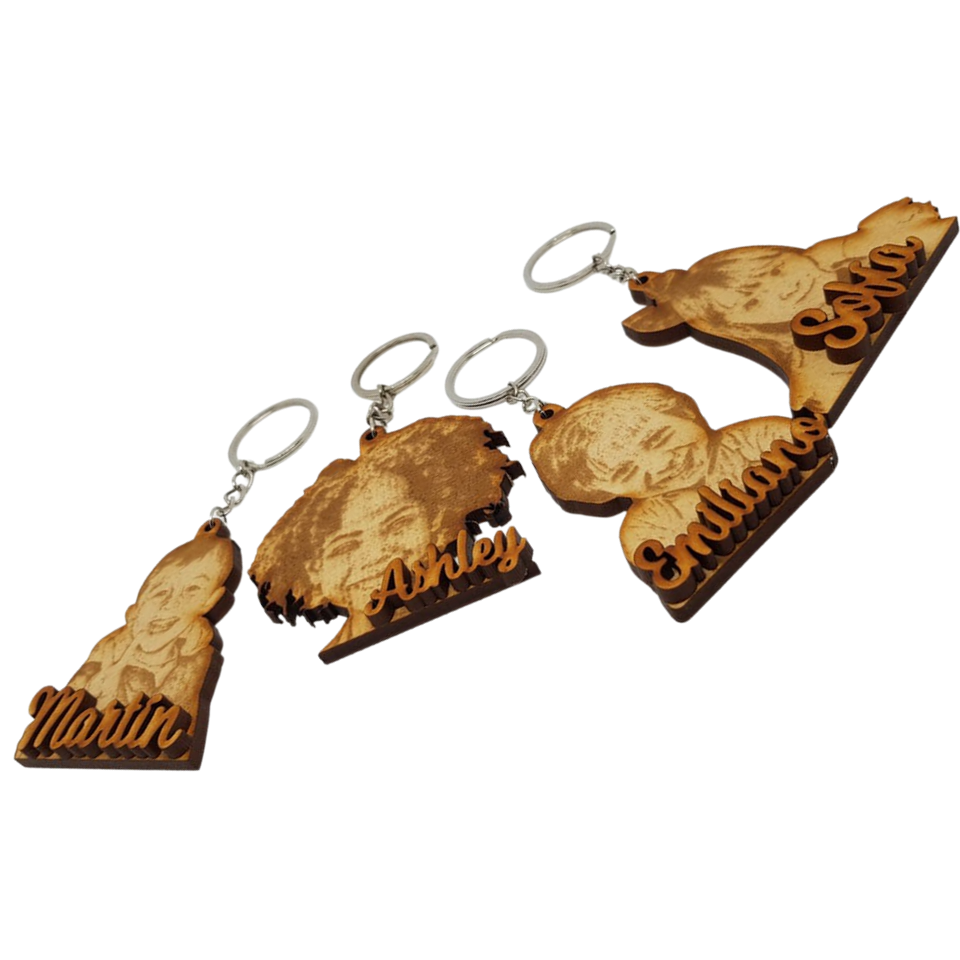 Custom Engraved and Cut Wooden Keychain with Picture and Name - Kase 4U Store