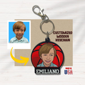 Custom Wooden Keychain With Picture and name - Sport Kids - Kase 4U Store