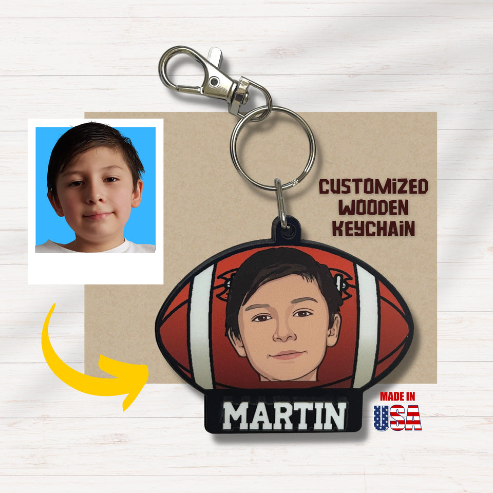 Custom Wooden Keychain With Picture and name - Sport Kids