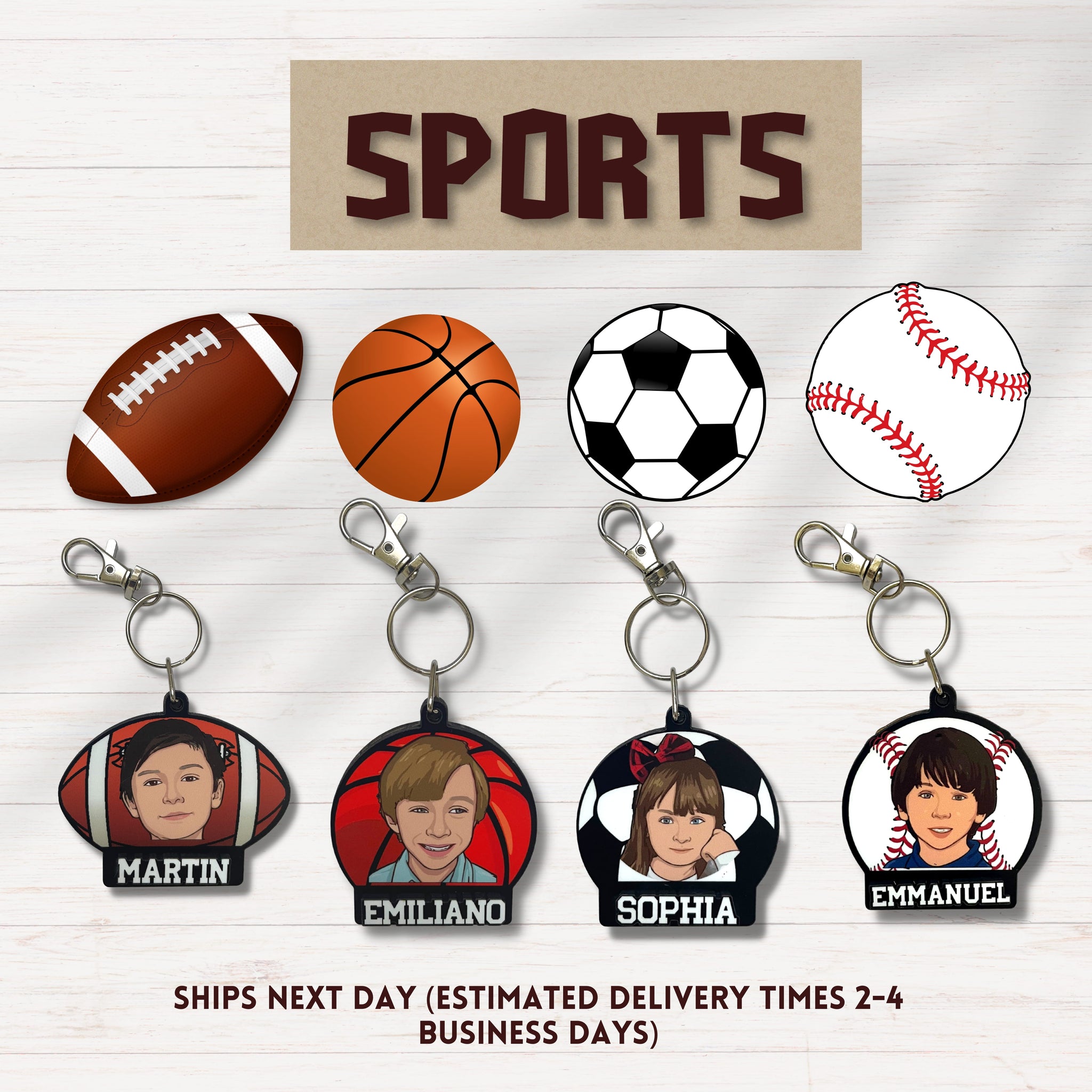 Custom Wooden Keychain With Picture and name - Sport Kids